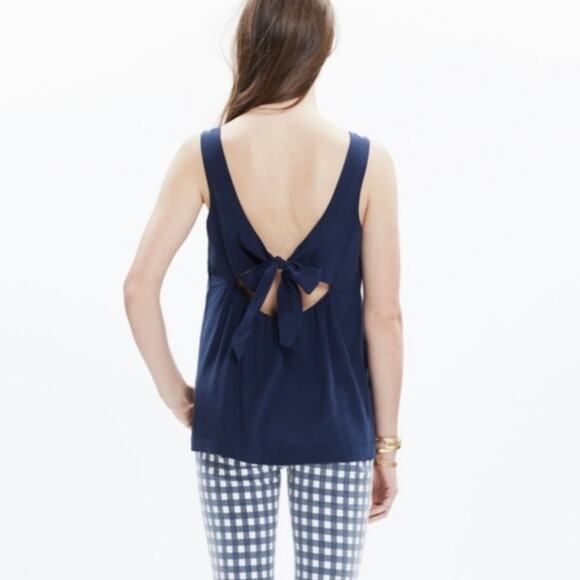 Madewell 100% Silk Lookout Bow Back Sleeveless Tank Top Blue Size XS - Picture 15 of 15
